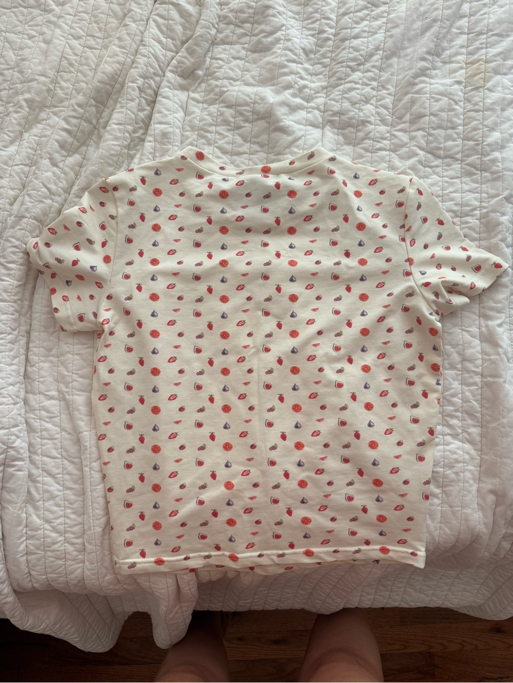 Cream Short Sleeve Kids Tee with fruit Print